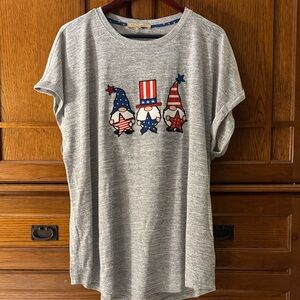 NWT My Danielle Patriotic Gnome Knit Tee USA America Holiday Cracker Barrel